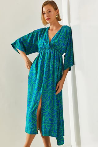 Abstraktes V-Ausschnitt Midi-Kleid