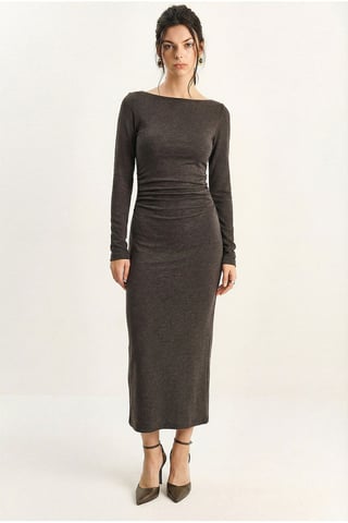 Boot-Ausschnitt Körperbetontes Midi-Kleid mit Drapierung