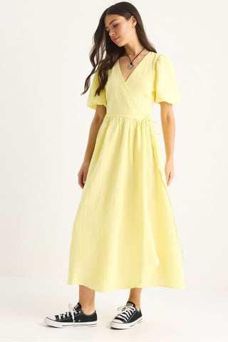 Strukturiertes V-Ausschnitt Midikleid mit Wickelverschluss