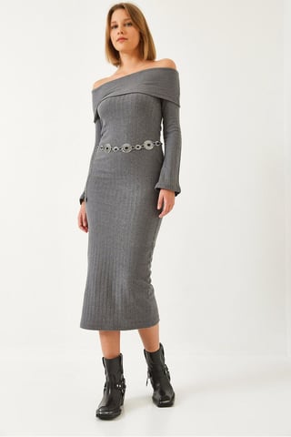 Rippendes Trägerloses Midi-Kleid