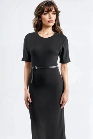 Tailliertes kurzärmliges Midikleid