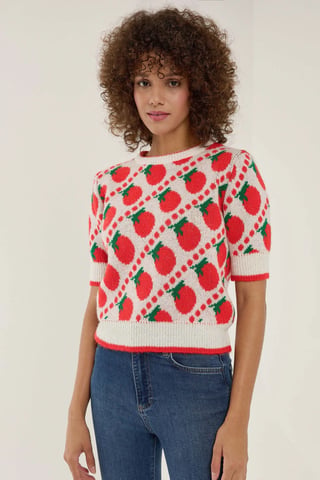 Hiccup Kurzarmstrickpullover mit Muster - Rot