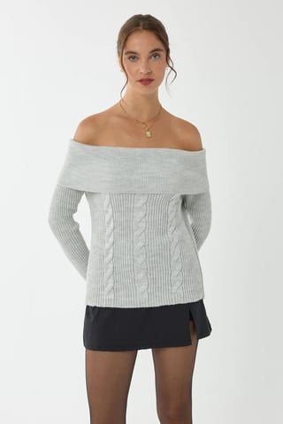 Hiccup Schulterfreier Strickpullover - Grau