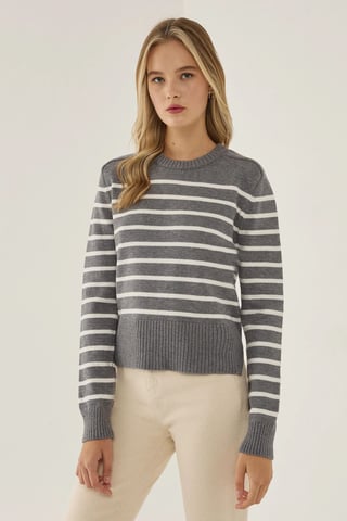Gestreifter Rundhals-Strickpullover