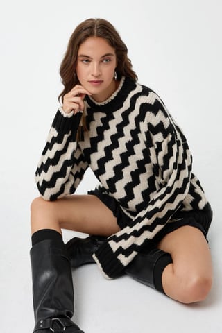 Zickzackmuster Rundhals-Pullover