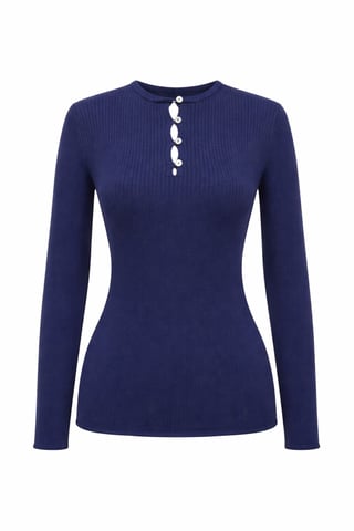 Knopf Detail Rundhals Pullover