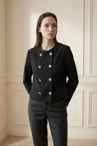 Maßgeschneiderte kurzärmliche Jacke aus Tweed mit Knöpfen