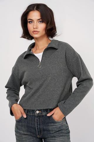 Lockerer Fit Crop-Pullover mit Reißverschlusskragen