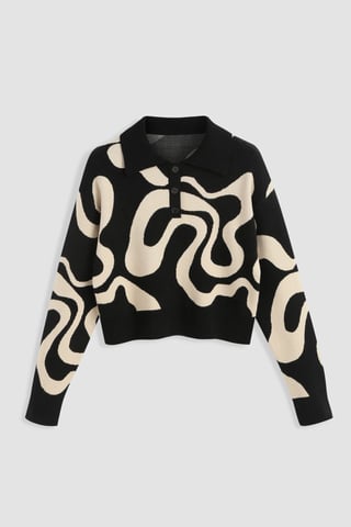 Polo-Kragen Jacquard-Strickpullover