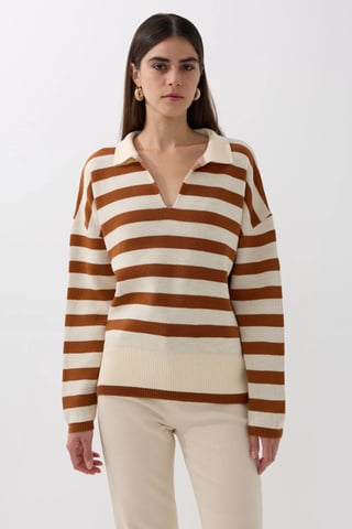 Gestreifter Polokragen-Strickpullover