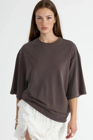 Oversized gerippte Cropped-Bluse mit Rundhalsausschnitt
