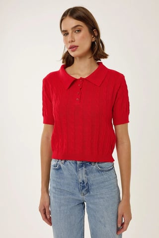 Shirtkragen Strickoberteil mit Haarzopf-Muster