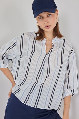 Gestreifte V-Ausschnitt-Bluse