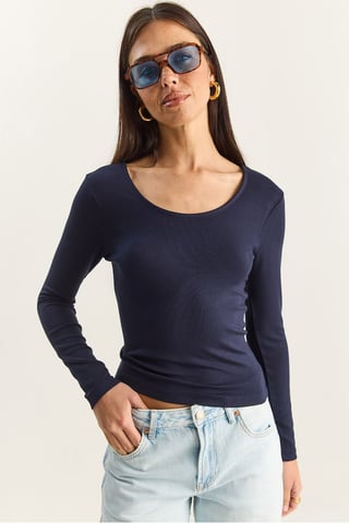 Schlankes U-Hals Gestricktes Blusenshirt
