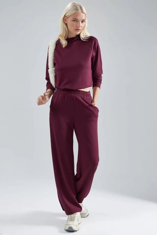 Modal Touch Halb-Halsausschnitt Bluse & Hose mit Elastischem Bund