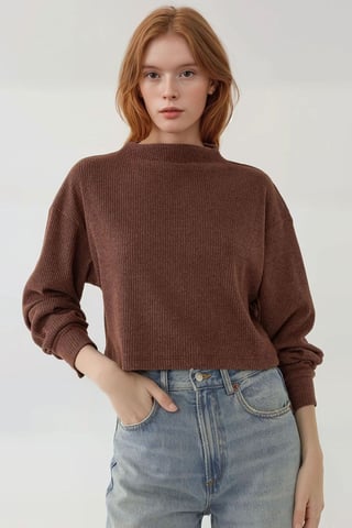 Strukturiertes Boot-Ausschnitt-Bluse