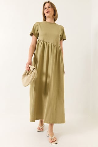 Maxi Rundhals Lässiges Strickkleid
