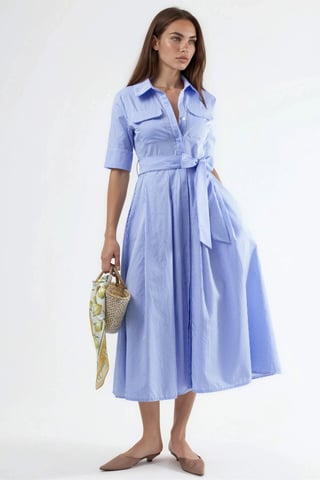 Gurtgetragenes gestreiftes Midi-Hemdkleid