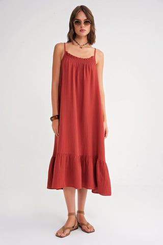 Midi Musselin Kleid mit Rüschendetail