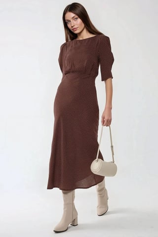 Punkte-Muster Tailliertes Midi-Kleid
