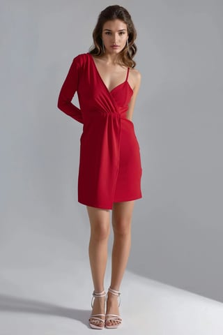 Einarmiges V-Ausschnitt Mini-Kleid