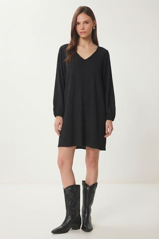 V-Ausschnitt Lockeres Mini-Kleid