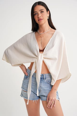 Texturierte V-Ausschnitt Bolero-Bluse