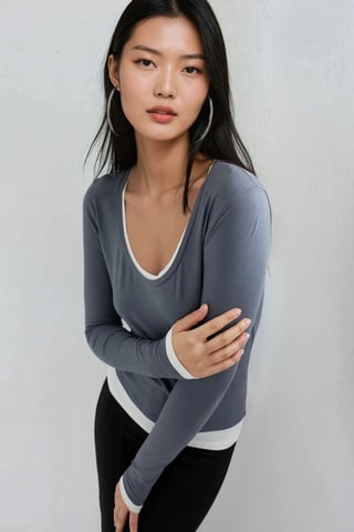 Bluse mit Kontrastnähten und langen Ärmeln