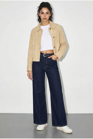 Bianco Lucci Hochtaillierte, weite Jeanshose mit Gürtel - Marineblau