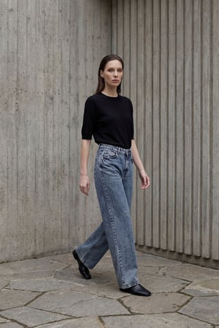 MyFashion Hochtaillierte gerade Denim-Jeans - Dunkelblau