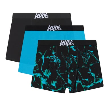 3er Pack Jungen Boxershorts Schwarz, Türkis & Pool-Print Weiche Atmungsaktive Unterwäsche