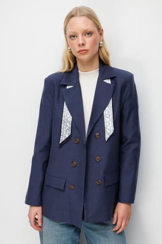 Leinenblazerjacke mit Schal-Detail