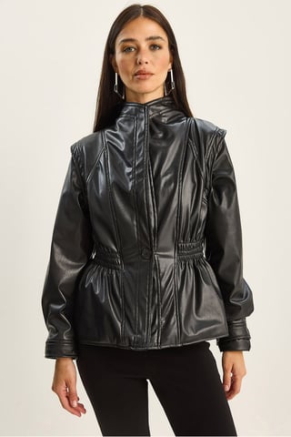 Reißverschluss Übergroße Faux-Lederjacke