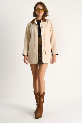 Gabardinejacke mit Kragen aus Kunstwildleder