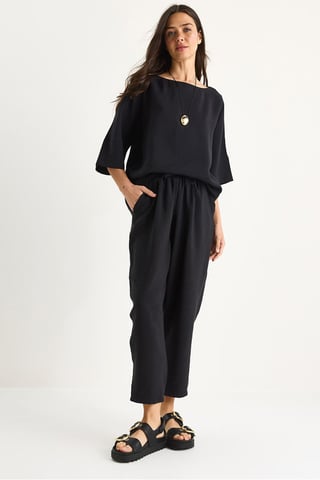 Bianco Lucci Oversized Zweiteiler mit Bootsausschnitt aus Polyester, Oberteil und Rock/Hose - Schwarz