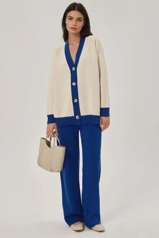 Knopf-Cardigan & Strukturierte Hohe Taille Strickhose Co-Ord Set