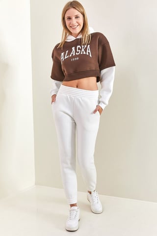 Hoodie-Crop-Sweatshirt und Skinny-Leg-Trainingsanzug-Set