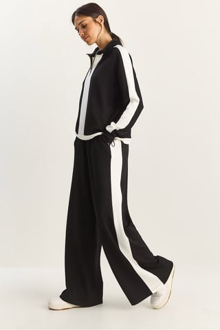 Bianco Lucci Zweiteiliges Coord-Set mit kontrastreichen Details - Schwarz