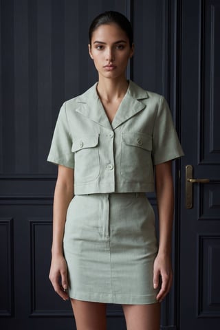 Kurzärmliges Crop-Shirt und Minirock Zweiteiliges Set