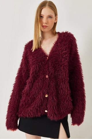 Dicker gerippter V-Ausschnitt-Cardigan mit Knopfverschluss