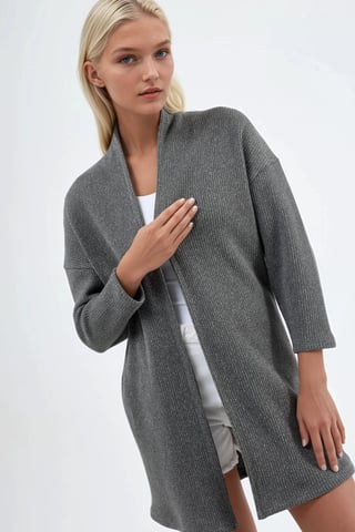Langgestreifter Strick-Cardigan mit offenem Kragen