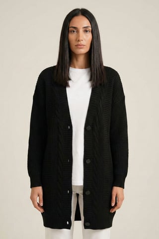 Knopf-V-Ausschnitt Jacquard-Cardigan