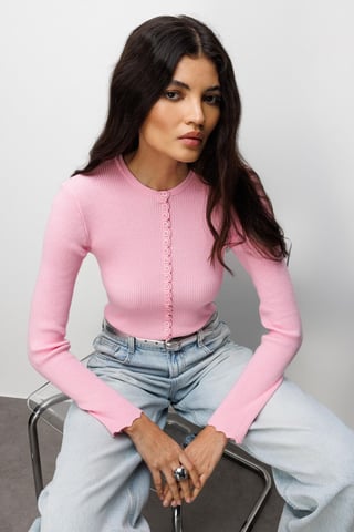 Rippstrick-Cardigan mit Knopfleiste