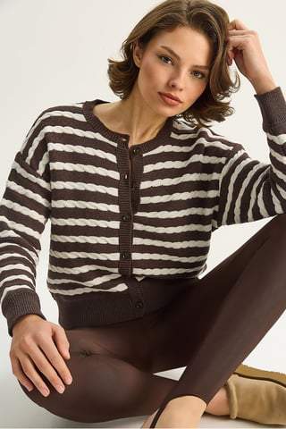 Haarzopf Strickjacke mit Knopfverschluss