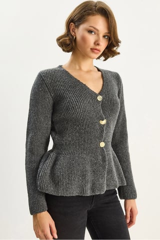 Rippstrick Langarm V-Ausschnitt Cardigan mit Knöpfen