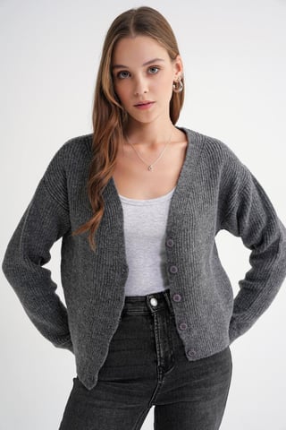Strukturiertes V-Ausschnitt Knopf-Cardigan