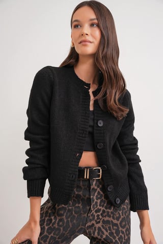 Rippstrick-Button-Cardigan