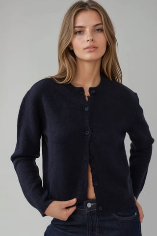 Rundhals-Strickjacke mit weichem Griff