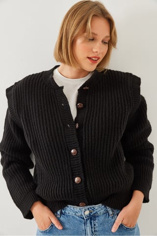 Strukturierter gerippter Knopf-Cardigan