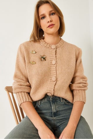 Texturierter Strick-Cardigan mit Pompon